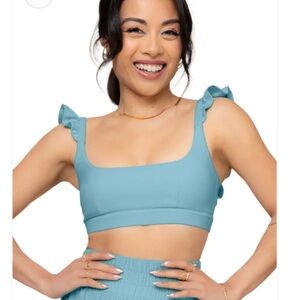 POPFLEX Romance Ruffle Bra Crisscross Hourglass Flared Leggings Set Oasis L